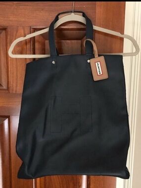 Hunter Black Leather Tote with Branded Tag
